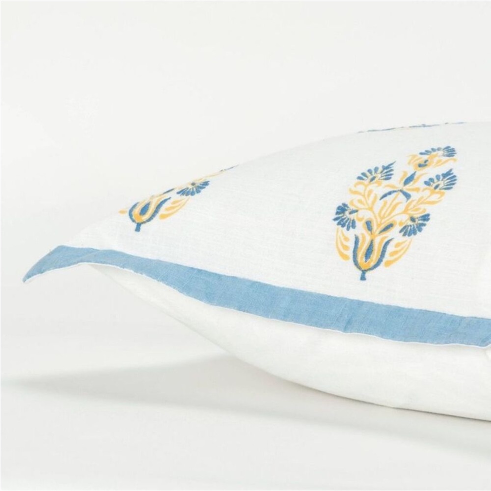 Rizzy Home,18"x18"Vintage Square Throw Pillow, Embroidery,Botanical,Blue/Yellow - Picture 5 of 5